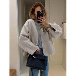 Women Long Sleeve Cardigan Sweater Outwear Apricot